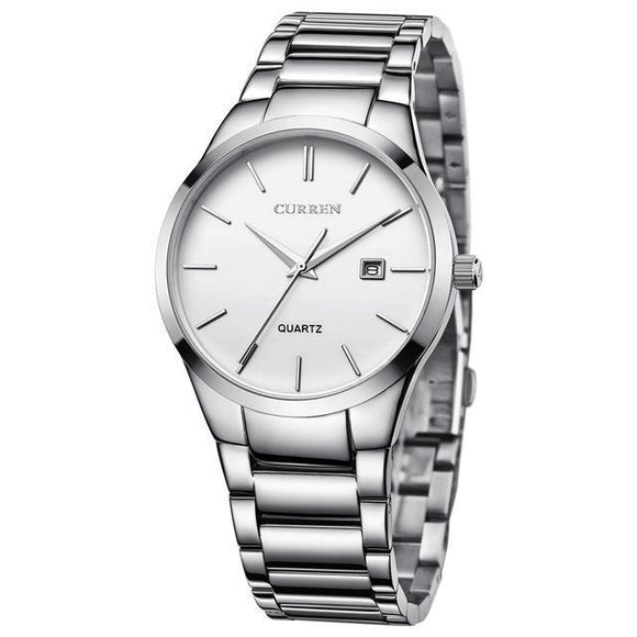 Men's Simple Class Watch with Metal Band - Stainless Steel Light Face