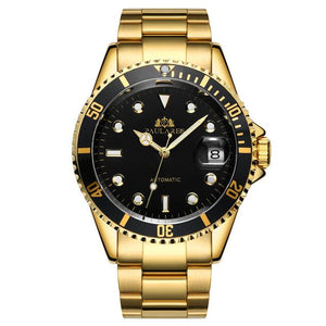 Men's 14k Gold & Stainless Steel Submariner Style Watch - Dark Face
