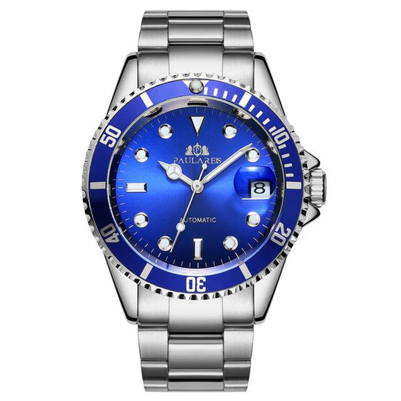 Men's Stainless Steel Submariner Style Watch - Blue Face